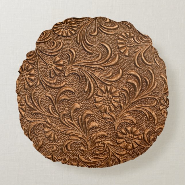 embossed floral panel, copper round pillow (Front)