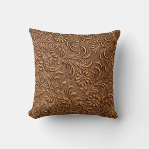 embossed floral panel, copper throw pillow