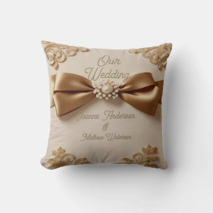Embossed Floral Wedding Invitation – Satin Bow & G Throw Pillow