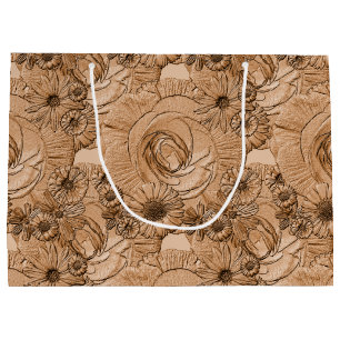 Embossed Flowers-Brown-GIFT BAG L