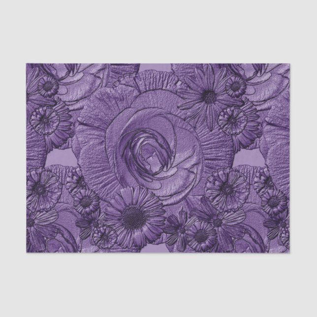 Embossed Flowers-Dark Purple-Tissue Wrapping Tissue Paper (Front)