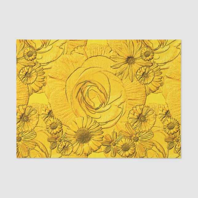 Embossed Flowers-Golden-Yellow-Tissue Wrapping Tissue Paper (Front)