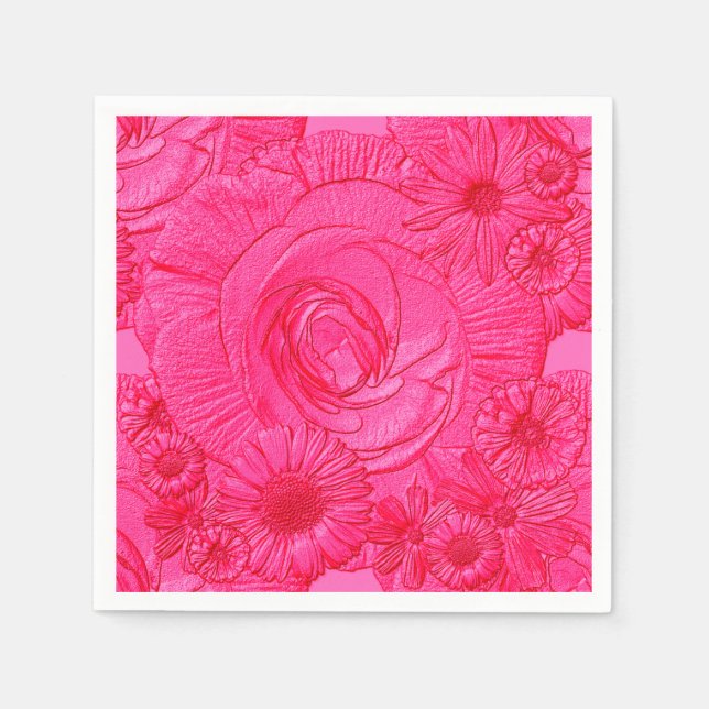 Embossed Flowers-Hot Pink-COCKTAIL NAPKINS (Front)