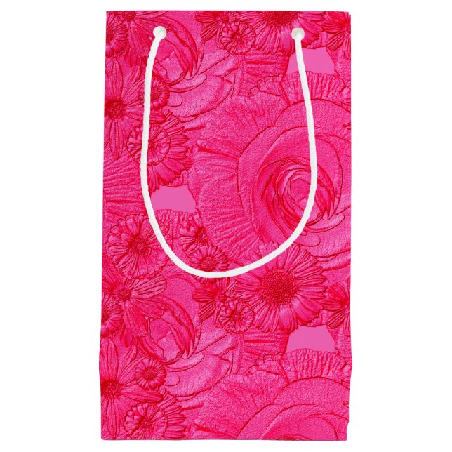 Embossed Flowers-Hot Pink-GIFT BAG S (Front)