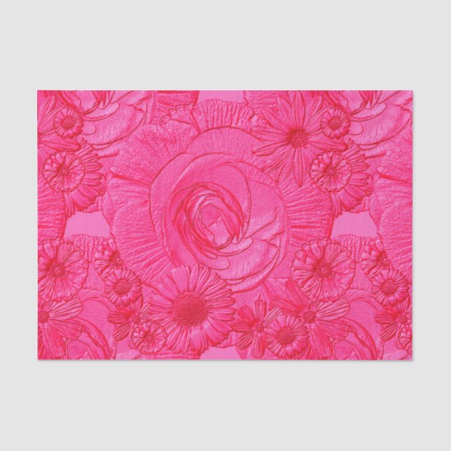 Embossed Flowers-Hot Pink-Tissue Wrapping Tissue Paper (Front)