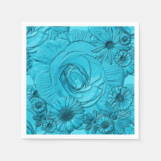 Embossed Flowers-Lt Blue-COCKTAIL NAPKINS (Front)