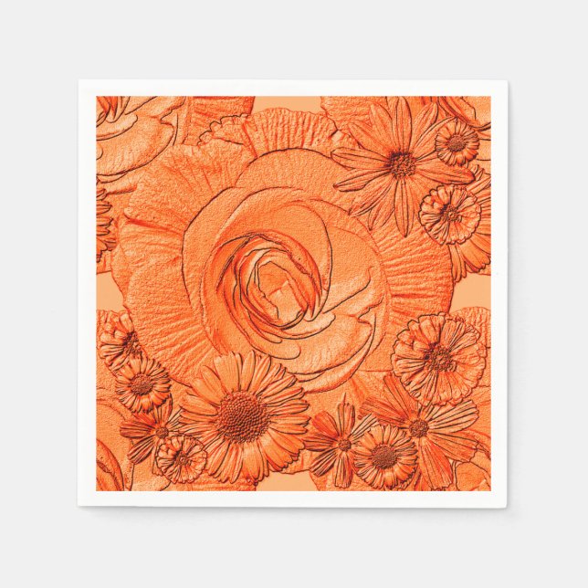 Embossed Flowers-Orange-COCKTAIL NAPKINS (Front)