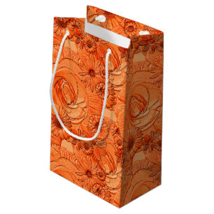 Embossed Flowers-Orange-GIFT BAG S