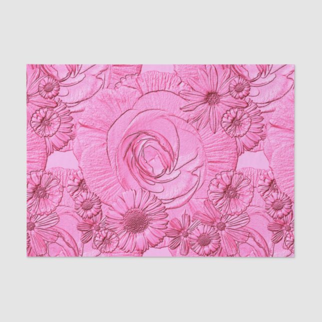 Embossed Flowers-Pink-Tissue Wrapping Tissue Paper (Front)