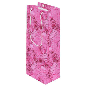 Embossed Flowers-Pink-WINE GIFT BAG