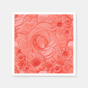 Embossed Flowers-Tangerine-COCKTAIL NAPKINS