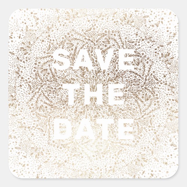 Embossed | Formal Elegant Snow White Gold Foil Square Sticker (Front)