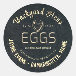 Embossed Fresh Eggs Gold Hen Logo Label Black     