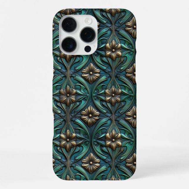 Embossed Gold And Green Flowers iPhone Case (Back)