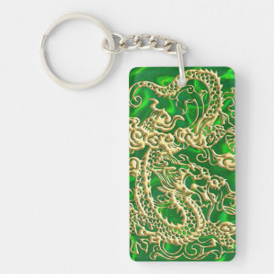 Embossed Gold Dragon Green Satin iPhone Case Keychain