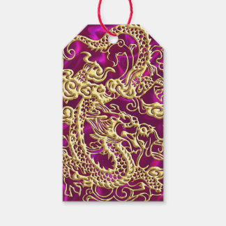 Embossed Gold Dragon Magenta Satin Print Gift Tags