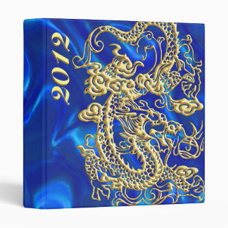 Embossed Gold Dragon on Blue Satin Print Binder