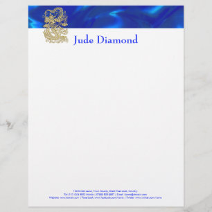Embossed Gold Dragon on BlueSatin Print Letterhead