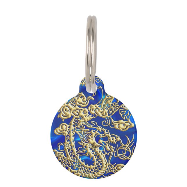 Embossed Gold Dragon on BlueSatin Print Pet Tag (Back)