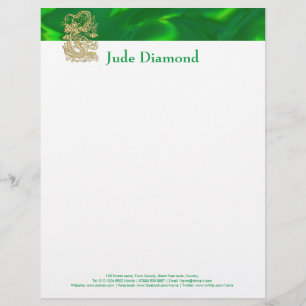 Embossed Gold Dragon on Green Satin Letterhead