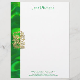 Embossed Gold Dragon on Green Satin Print Letterhead