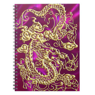Embossed Gold Dragon on Magenta Satin Print Notebook