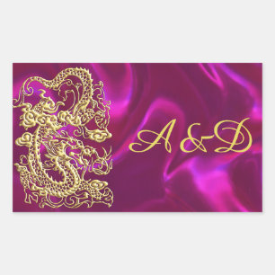 Embossed Gold Dragon on Magenta Satin Print Sticker