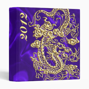 Embossed Gold Dragon on Purple Satin Print Binder