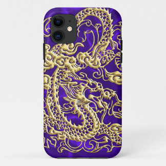 Embossed Gold Dragon on Purple Satin Print iPhone 11 Case
