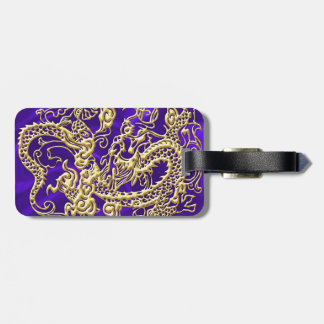 Embossed Gold Dragon on Purple Satin Print Luggage Tag