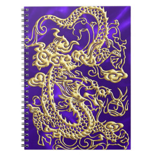 Embossed Gold Dragon on Purple Satin Print Notebook