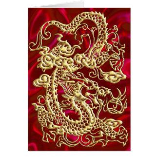 Embossed Gold Dragon on Red Satin Print