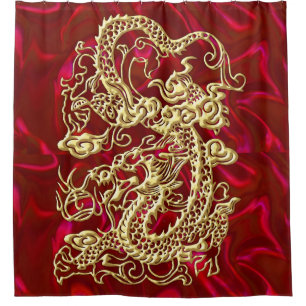 Embossed Gold Dragon on Red Satin Print