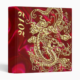 Embossed Gold Dragon on Red Satin Print Binder