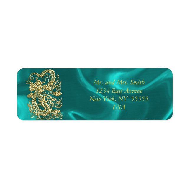 Embossed Gold Dragon on Turquoise Satin Print (Front)