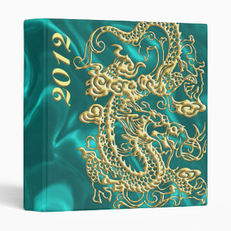 Embossed Gold Dragon on Turquoise Satin Print Binder