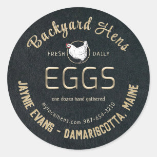 Embossed Gold Fresh Eggs White Hen on Black    Classic Round Sticker