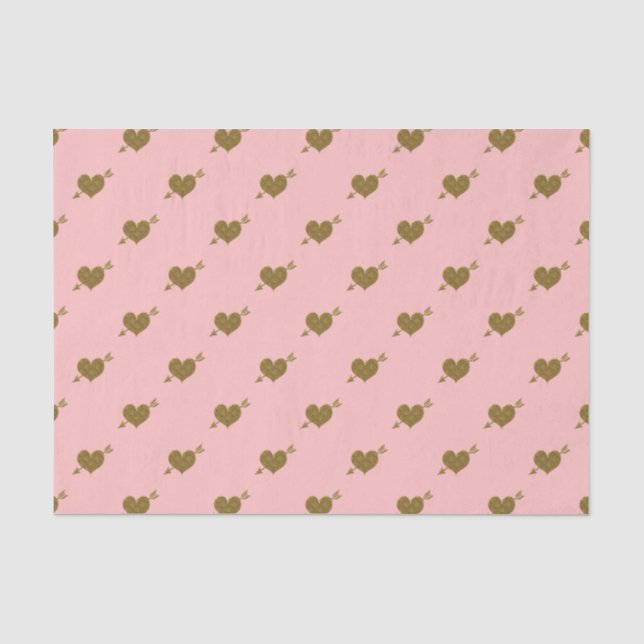 Embossed Gold Hearts-Lt PINK TISSUE WRAPPING PAPER (Front)