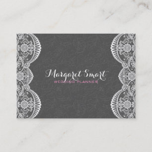 Embossed Grey Damasks And White Vintage Lace 3 Business Card