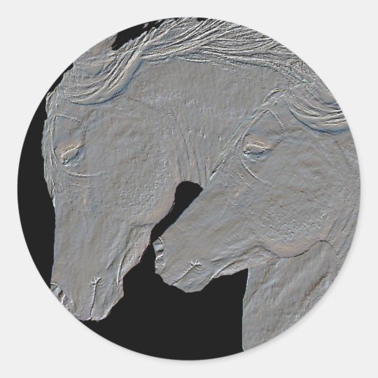 Embossed Horses Classic Round Sticker