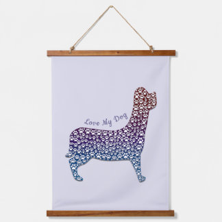 Embossed Indigo Gradient Paw Print Dog Outline Hanging Tapestry