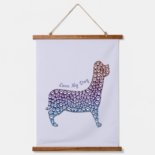 Embossed Indigo Gradient Paw Print Dog Outline Hanging Tapestry (Front)