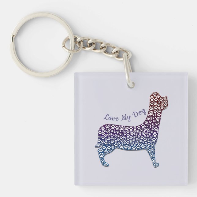 Embossed Indigo Gradient Paw Print Dog Outline Keychain (Front)