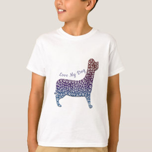 Embossed Indigo Gradient Paw Print Dog Outline T-Shirt