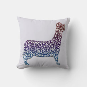 Embossed Indigo Gradient Paw Print Dog Outline Throw Pillow