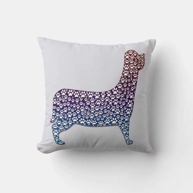 Embossed Indigo Gradient Paw Print Dog Outline Throw Pillow (Front)