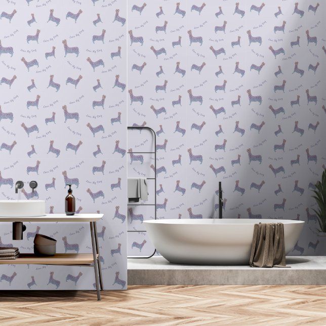Embossed Indigo Gradient Paw Print Dog Outline Wallpaper (Bathroom)