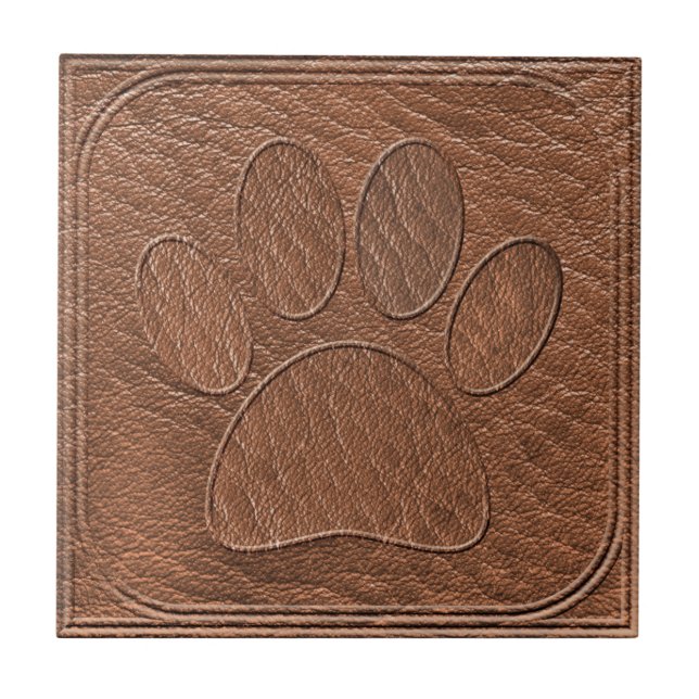 Embossed Leather Dog Paw Print Tile (Front)