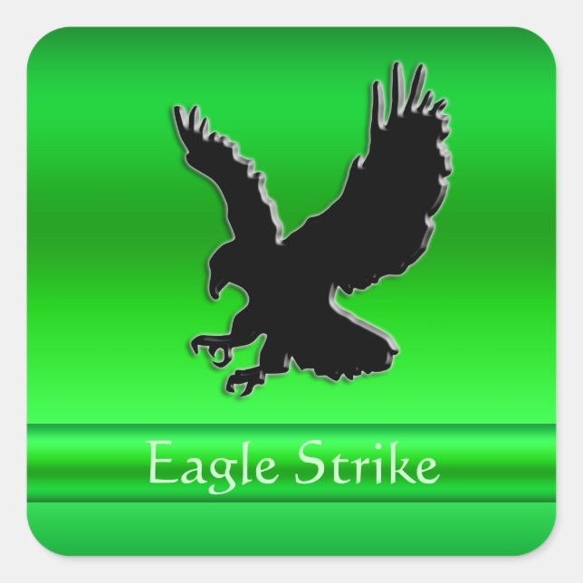 Embossed-look Black Eagle on green chrome-effect Square Sticker (Front)