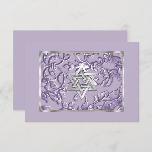 Embossed Look Damask Lavender with Star Invitation (Front/Back)